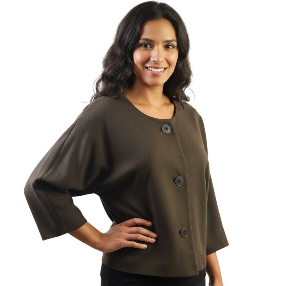 Adrienne Vittadini Jacket 14‎ Brown 3Button Espresso Dolce 34 Sleeve Chic Modern